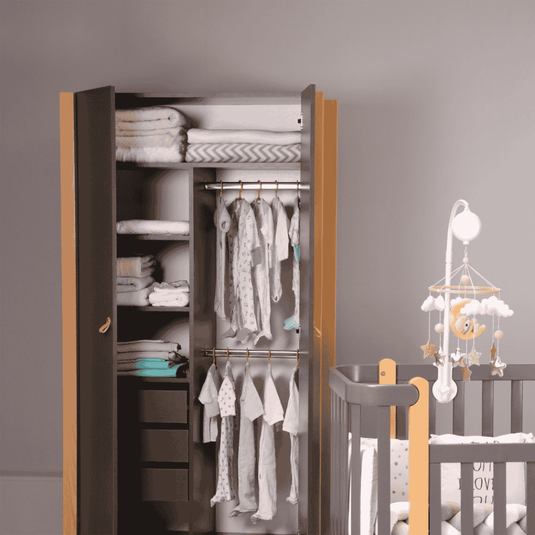 Dětska šatní skřín Zukko 960 Gekko Kids, Tmavě šedá / Přírodní buk